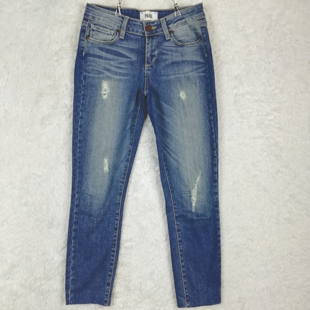 Paige Jeans Womens Verdugo Ankle Crop Denim Blue Ripped Whiskering Hendrix 26